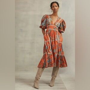 Love the Label Orange Midi Puff Sleeve M EUC